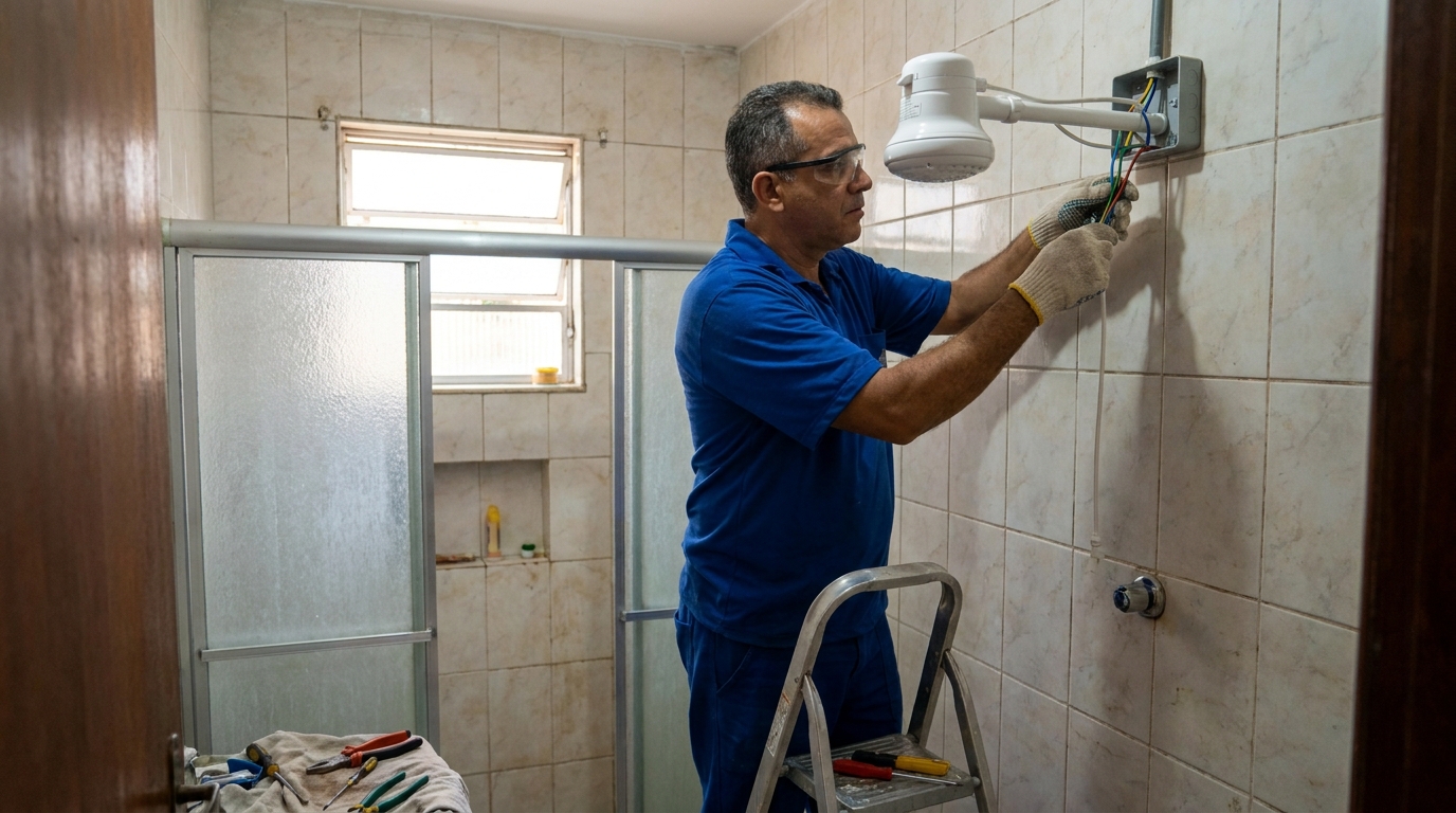 Substituição de Chuveiro Antigo em Contagem‑MG